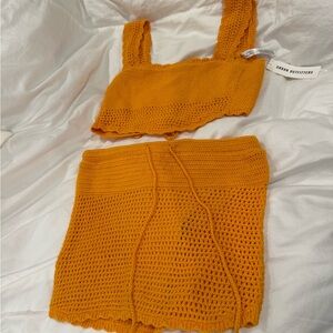 Urban Outfitters Orange Crochet Top and Skirt Set